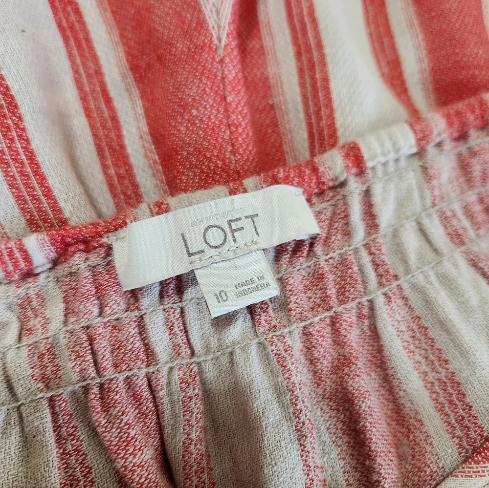 Ann Taylor Loft Linen Blend Coral Striped Romper, Size 10 - Picture 5 of 10